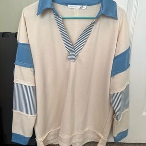 Oversized V Neck Striped Top